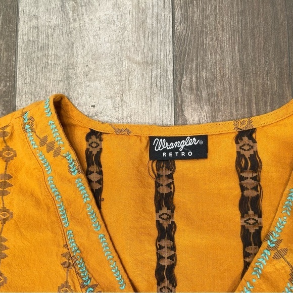 Wrangler Retro Embordiery Southwestern Boho Hippie Baby Doll Blouse Small - Picture 11 of 13